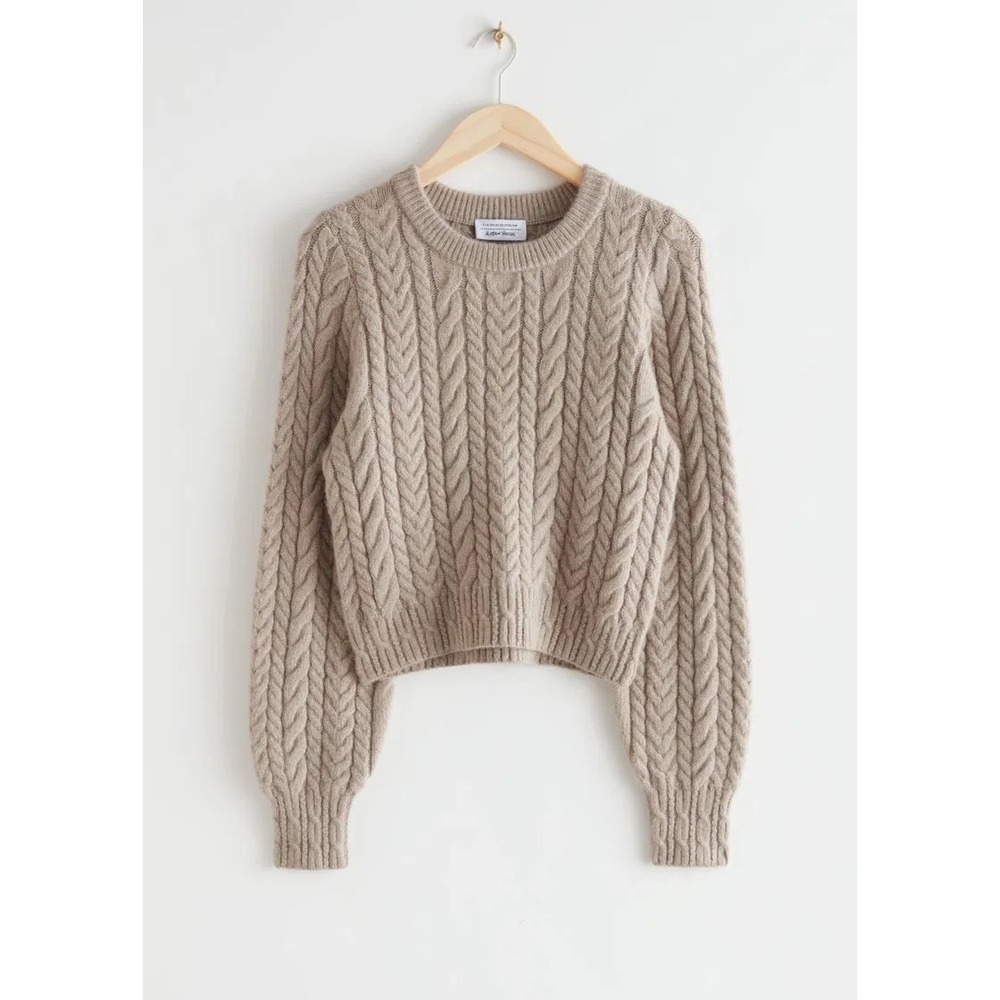 & Other Stories Wool Alpaca Cable Knit Sweater Taupe Beige Los Angeles Atelier M